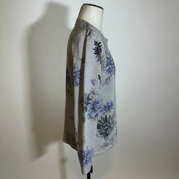 Alfred Dunner Gray Floral Glitter Long Sleeve Layered Blouse Womens Size Small S - Picture 3 of 9